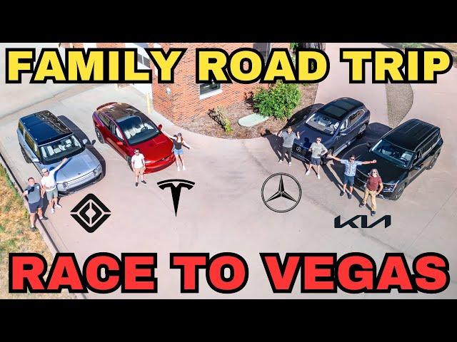 Electric Family SUV Race To Vegas! Model X v R1S v EV9 v EQS - Part 1