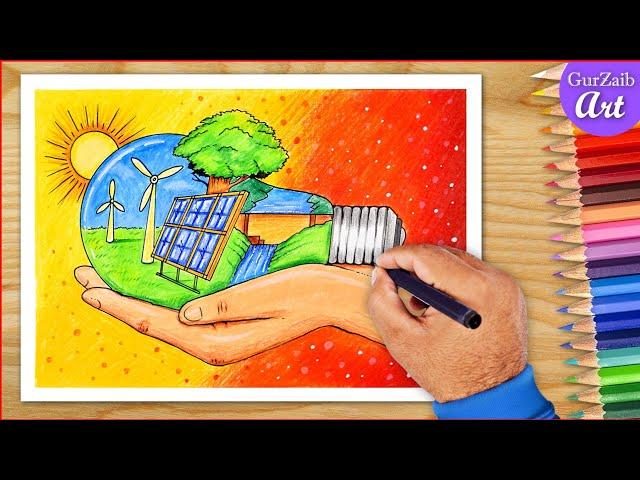 Renewable energy Day Drawing | sustainable energy Poster Drawing | Akshay Urja Diwas Drawing