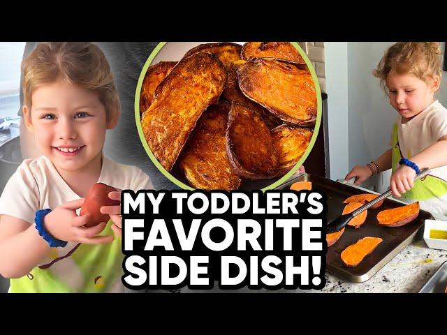 Our Toddler Cooks Sweet Potatoes + Cute Lunch Conversations!