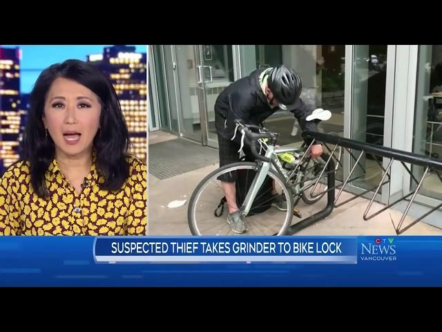 Suspected thief takes grinder to bike lock