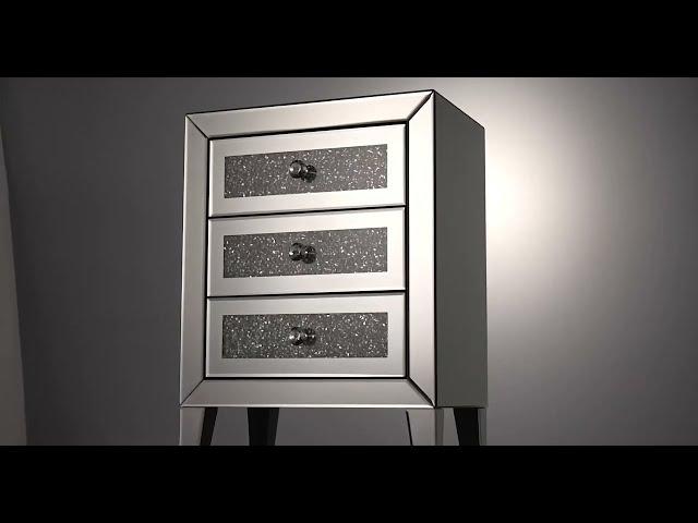 VINGLI Mirrored Nightstand With 3 Drawers Display