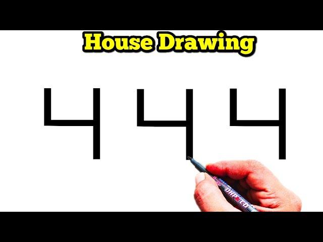 How to Draw House From Number 444 | Easy House Drawing Step by Step