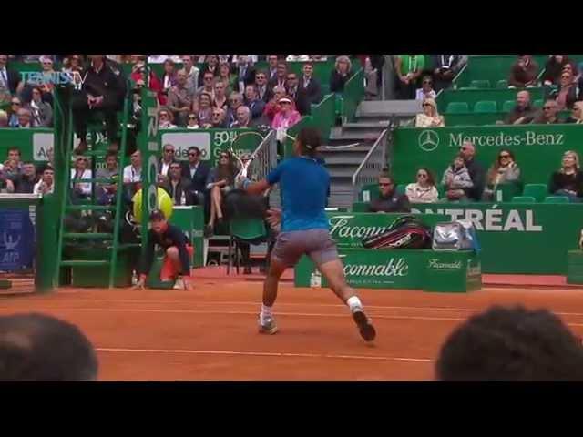 Rafael Nadal attempts to catch Gabashvili's Racquet