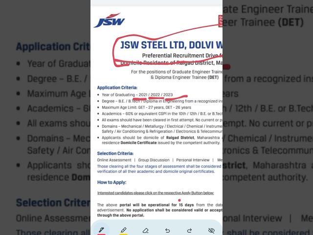 JSW STEEL hiring B tech and Diploma candidates #fresherhiring #jswsteel #jswjobupdate