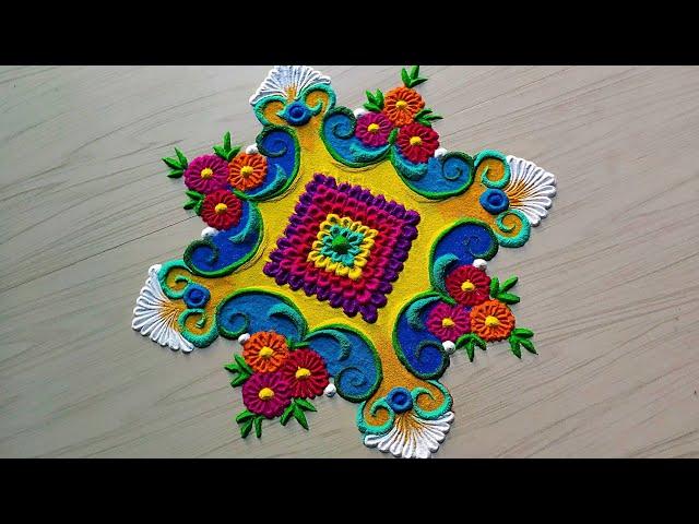 #1218 innovative rangoli designs with colours || satisfying video || Sand art