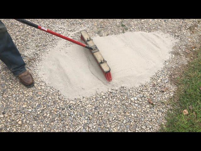 brushing CHEAP concrete onto a gravel driveway (adding strength and resilience)