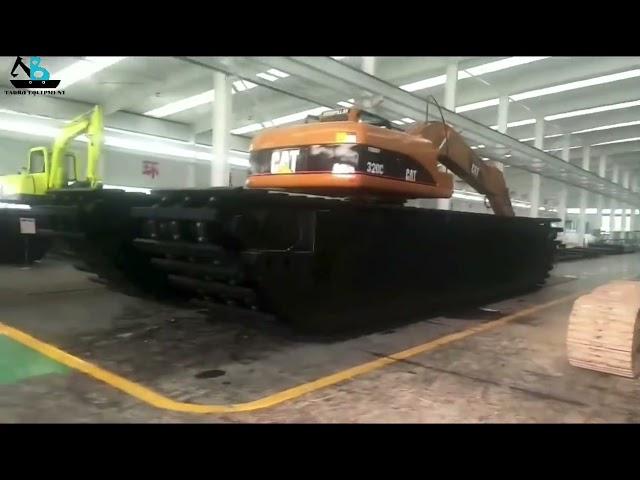 TB amphibious Excavator with aluminum track pads or steel track shoes.