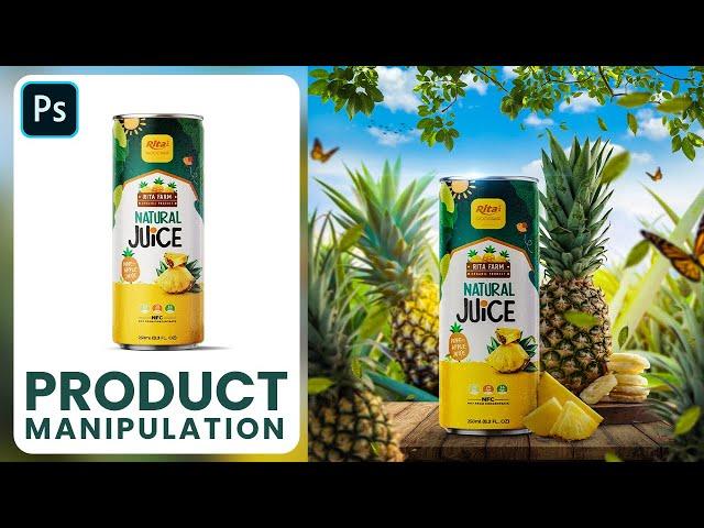 Product manipulation in Photoshop | Pineapple juice advertising poster design | Photoshop tutorial