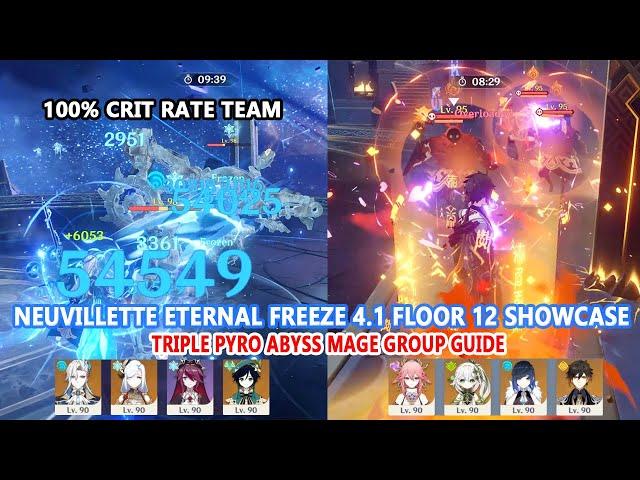 Neuvillette Eternal Freeze 4.1 Floor 12 Showcase - Triple Pyro Abyss Mage Group Guide