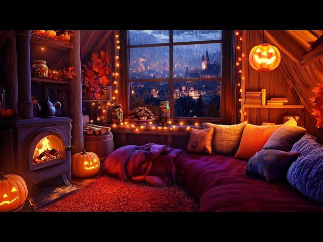 Cozy Autumn  Ambience  | Crackling Fireplace & Pumpkin Glow | Relax, Sleep & Study with Fall Vibes