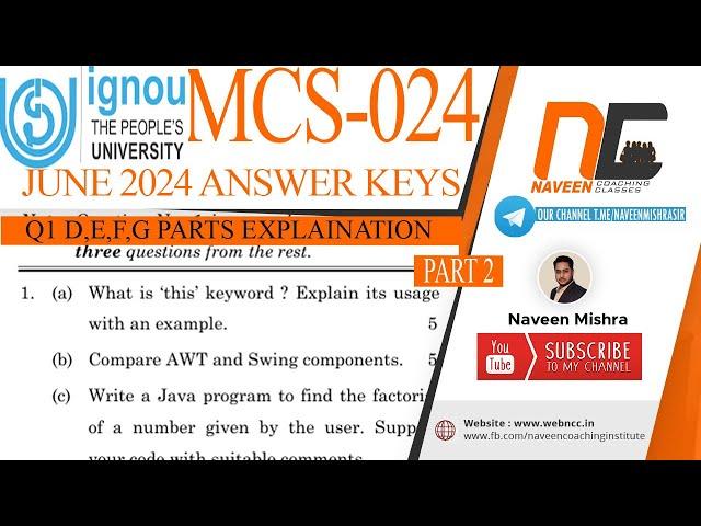 MCS24 | June 2024 | Part 2 | Question1 e,f,g,h solutions explained in hindi |  #ignouexams #ignoubca