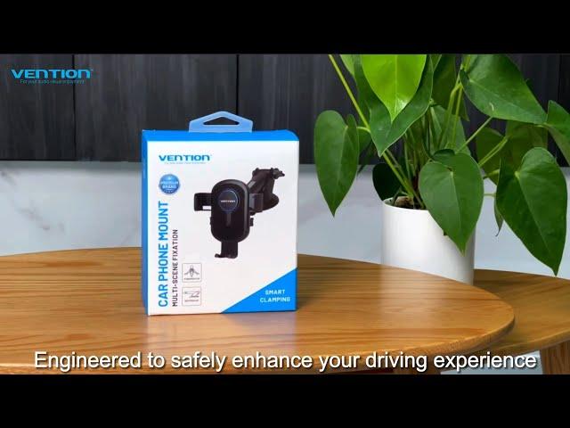 Vention One Touch Clamping Car Phone Mount With Suction Cup Black Square Type KCV