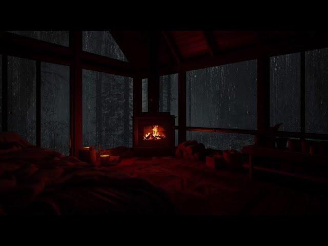 Cozy attic, fireplace and rain in the forest ️ Calm sounds for stress relief and sleep