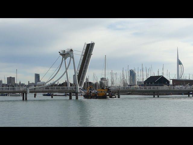 The Millennium bridge in Gosport UK opening to allow a boat to pass through -  2nd February 2022