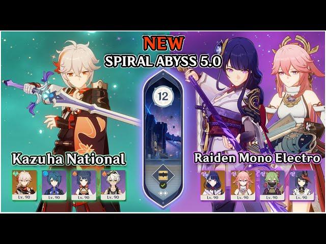 Spiral Abyss 5.0 Kazuha National & Raiden Mono Electro Floor 12 Full Stars | Genshin Impact