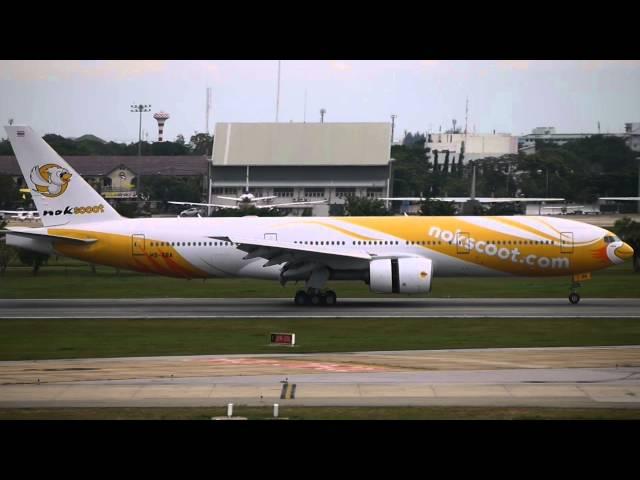 Spotting at  Bangkok Don Mueang International airport:HS-XBA NokScoot Air B777-200ER landing