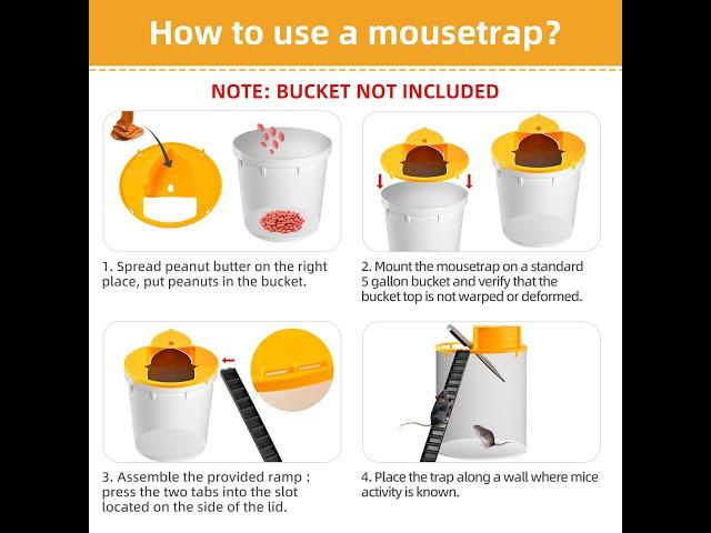 OZZEVO 5 Gallon Mouse Trap Bucket, Rat Trap,Auto Reset, Reusable Yellow (Pack of 2)