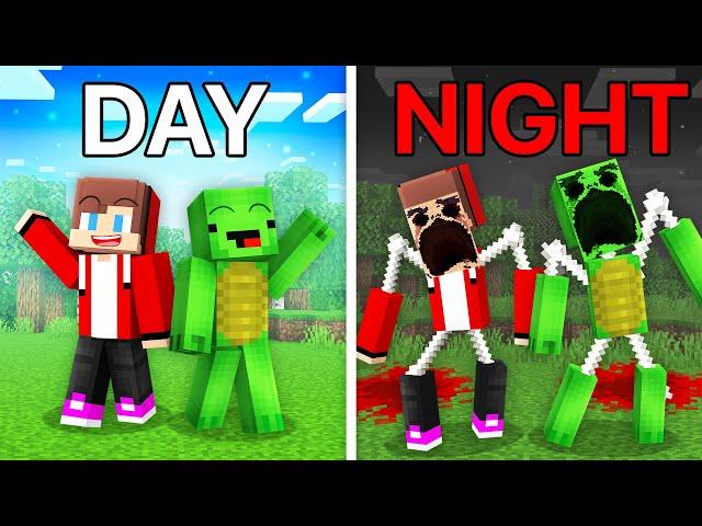 JJ and Mikey Became Scary at Night Battle DAY VS NIGHT Challenge - Maizen Parody Video in Minecraft