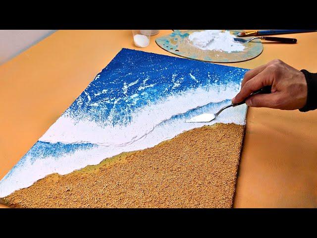 Abstract Sea Waves Painting: Acrylic Paint + Sugar - Mixed media art 