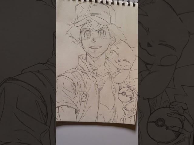 Drawing Ash Ketchum from Pokèmon  #pokemon #ytshorts #ash #anime