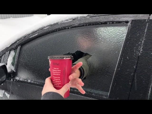 Punching Through Ice Window for Cup of Coffee