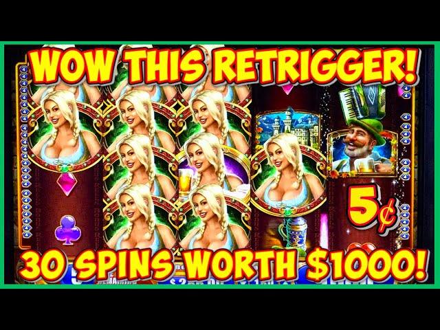 $1000 DOUBLE RETRIGGER WHAT A SESSION! | Bier Haus | WMS CLASSIC SLOT MACHINE | HUGE BONUS GAME WIN!