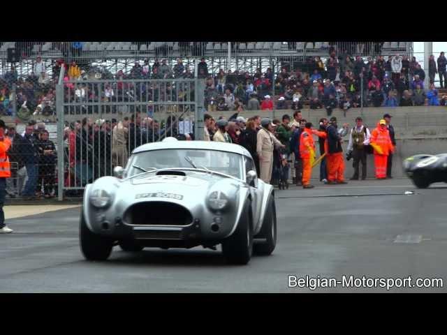 Le Mans Legends racecars passing and revving (Cobra, D-type, maserati, bizzarini, Aston Martin, ...)