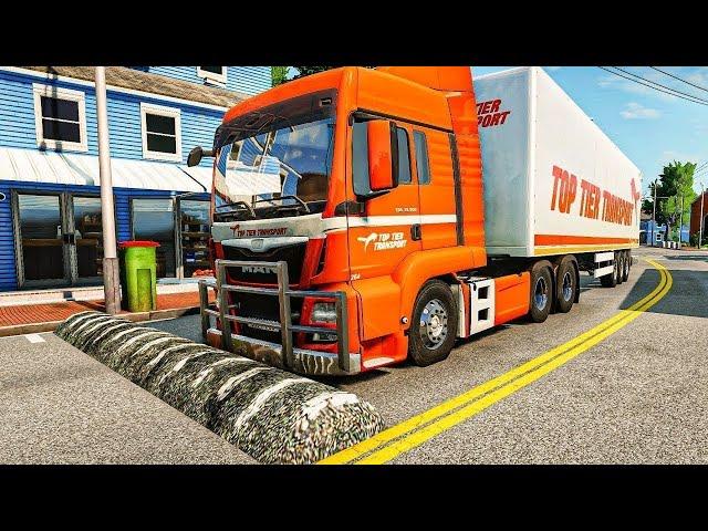 Flatbed Trailer Truck vs Tractor Speedbumps Train vs Cars Beamng.Drive 1301