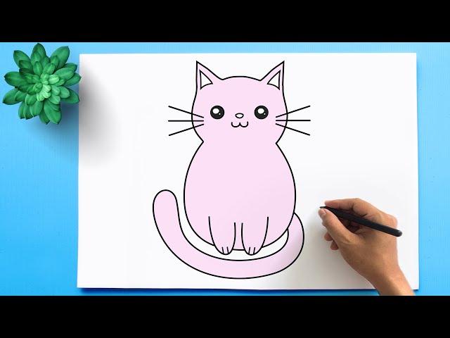 легкий рисунок кота для детей [Easy Cat Drawing ].  Как нарисовать кота для детей