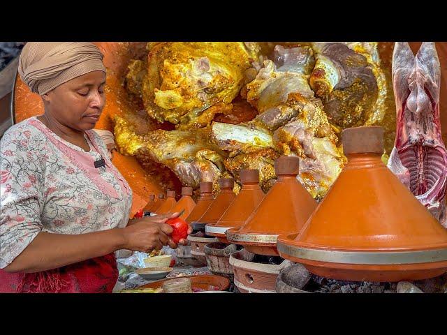 Level 9999 street food in Morocco  Local goat tagine feeding on natural and medicinal herbs