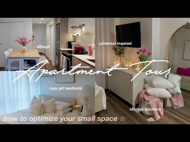 FURNISHED APARTMENT TOUR (485sqft) 🪞 how to decorate & organize small space ~pinterest inspired~