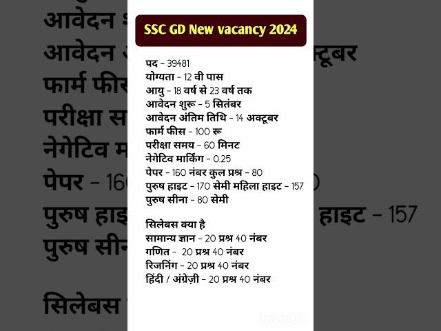 SSC GD New vacancy 2024-25 | SSC GD syllabus 2024 - 25 | BSTC Exam pattern 2024 - 25 #ssc2024_2025