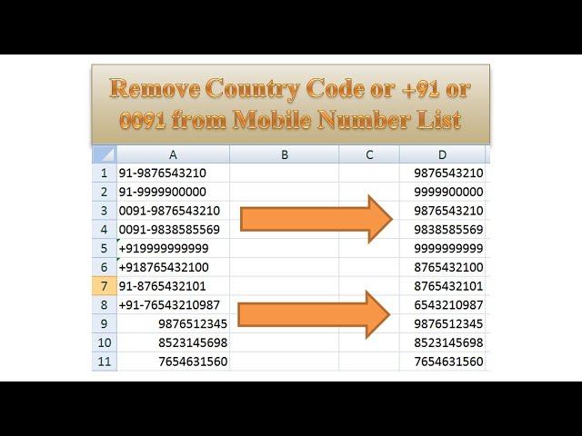 How to Remove Country Code or +91 or 0091 or 91 from Mobile Numbers List in Microsoft Excel