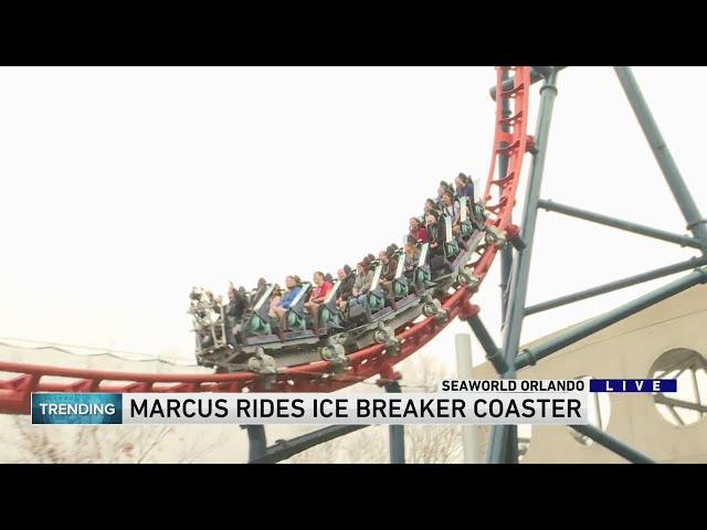 Marcus Leshock rides Ice Breaker coaster at Sea World