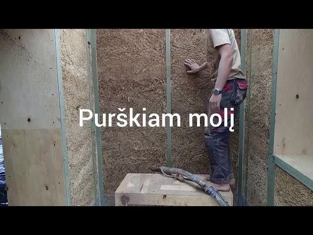 Moliuojame šiaudines sienas / pirmas sluoksnis / ekologiškas namas