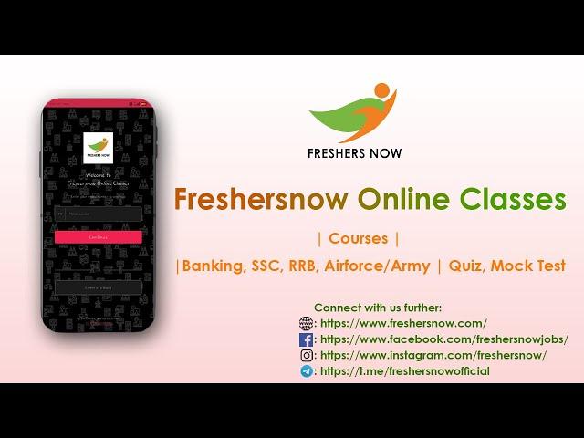 Freshersnow Online Classes App | Courses | Banking, SSC, RRB, Airforce/Army | Quiz, Mock Test