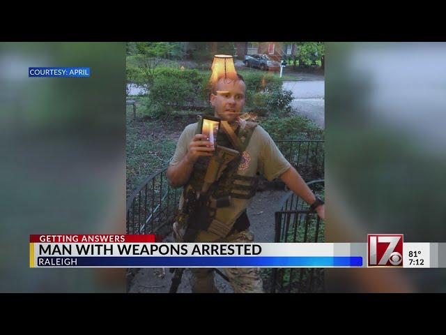 Man arrested after walking around Raleigh neighborhood with weapons, full body armor