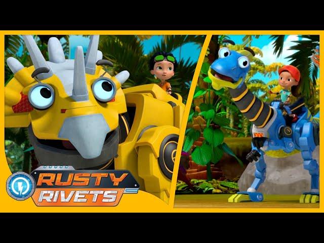 Rusty Sneaks on to Dino Island  +MORE | Rusty Rivets | Cartoons for Kids