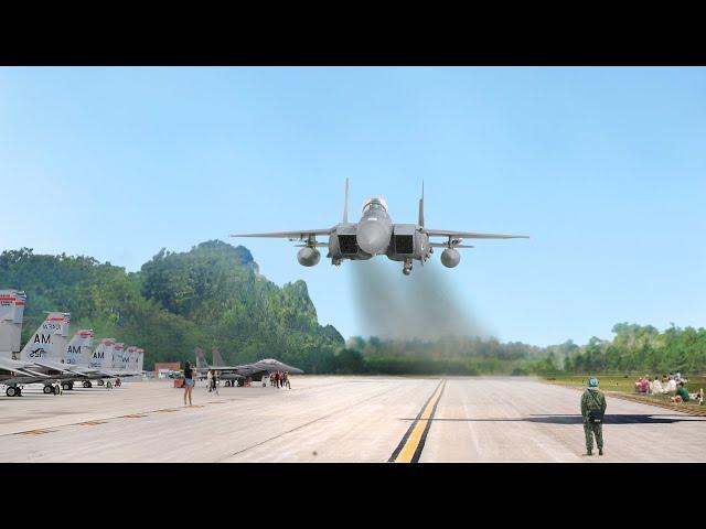 Insane US F-15 Pilot Performs Low Pass and Vertical Take Off