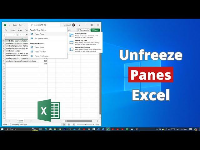 How to Unfreeze Panes on Microsoft Excel