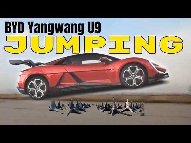 Self Driving BYD Yangwang U9 Jumping Over Potholes and Nail Strips