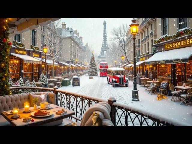 Paris Christmas Jazz Instrumental Music  Cozy Christmas Porch Ambience & Warm Fireplace to Study