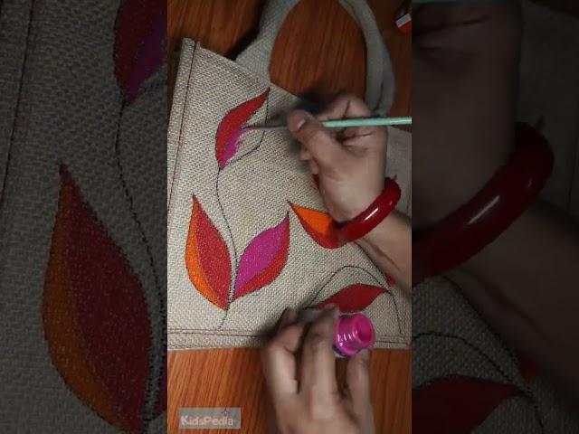 A Customized Fabric painting  on a Jute bag. How to design a jute bag using Acrylic Colors. #jute