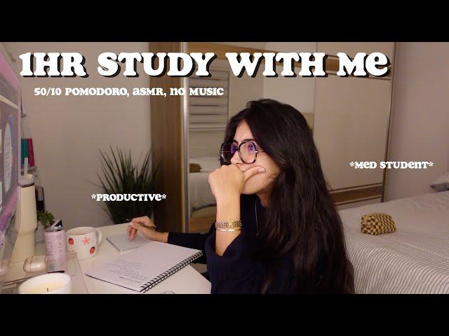 1 Hour Study With Me  real time ASMR 50/10 pomodoro, late night, background noise, no music