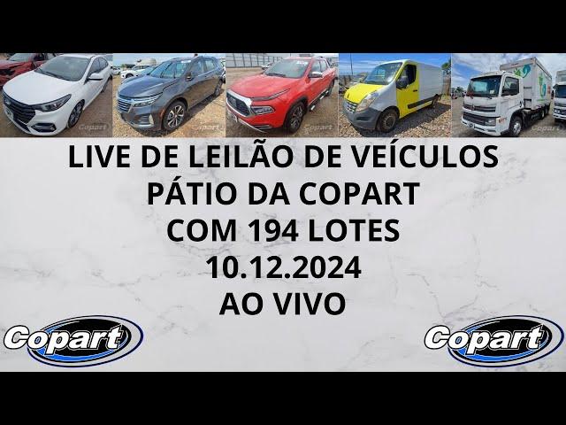 LIVE DE LEILÃO DE VEÍCULOS  NA COPART 10.12.2024