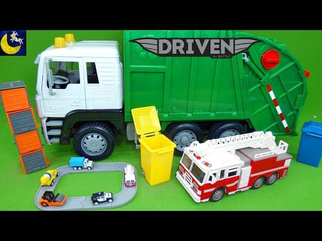 Driven by Battat Recycling Truck Mini Pocket Series 1 Surprise Cars Lights Sounds Fire Truck Toys!