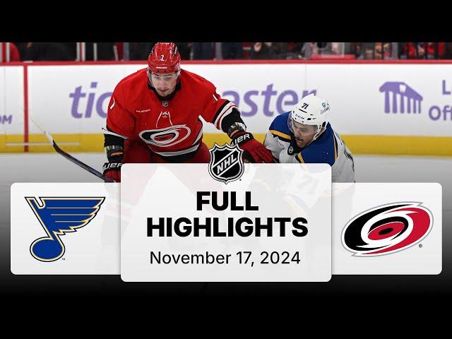 NHL Highlights | Blues vs. Hurricanes - November 17, 2024