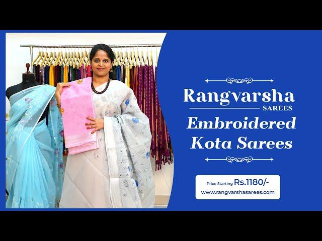 Embroidered Kota Sarees-Rangvarsha Sarees-Chikankari cotton kota sarees in pastels-21st August 2024