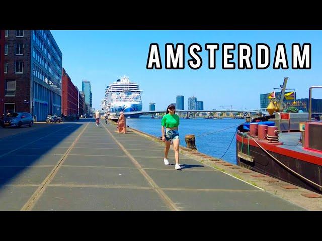  Walking in Amsterdam, Netherlands 4K KNSM Island, Cruise Ships, Modern Neighborhood