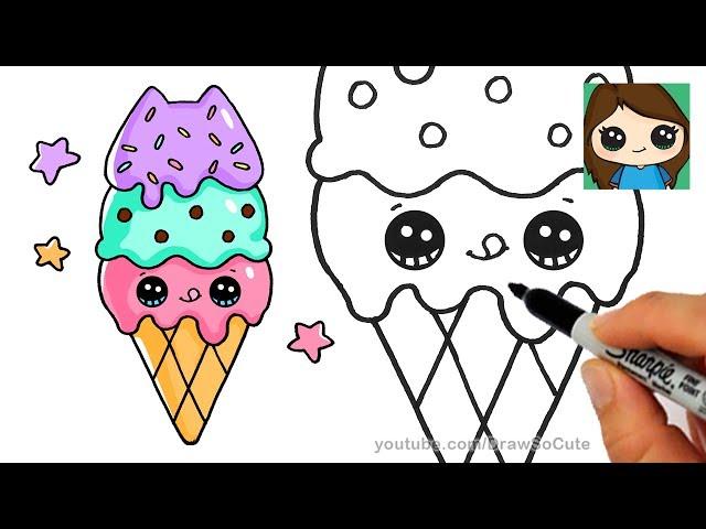 How to Draw Ice Cream Cone Easy | Pusheen